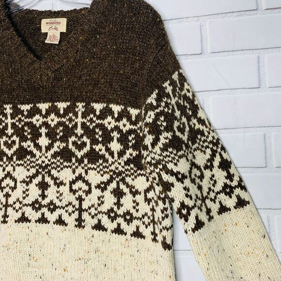 vintage 70s wool sweater hearts brown cream Giorgio Fiorlini size small women - Picture 3 of 6